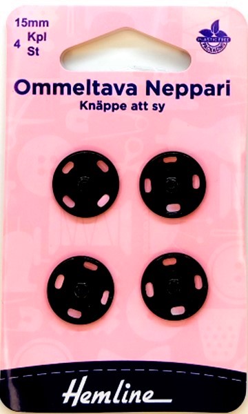 HEMLINE OMMELTAVA NEPPARI 15MM MUSTA - Hemline nepparit - 11230 - 1