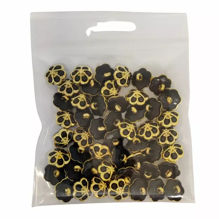 MUOVINEN KANTANAPPI 14 MM MUSTA/KULTAKUKKA 1PUSSI (N. 40 KPL) N1397 - Koristenapit - 36560 - 1