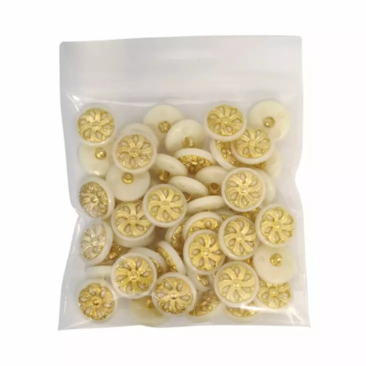 MUOVINEN KANTANAPPI 18 MM L.VALKOINEN/KULTAKORISTE 1PUSSI (N. 40 KPL) N1618-18 - Koristenapit - 36690 - 1