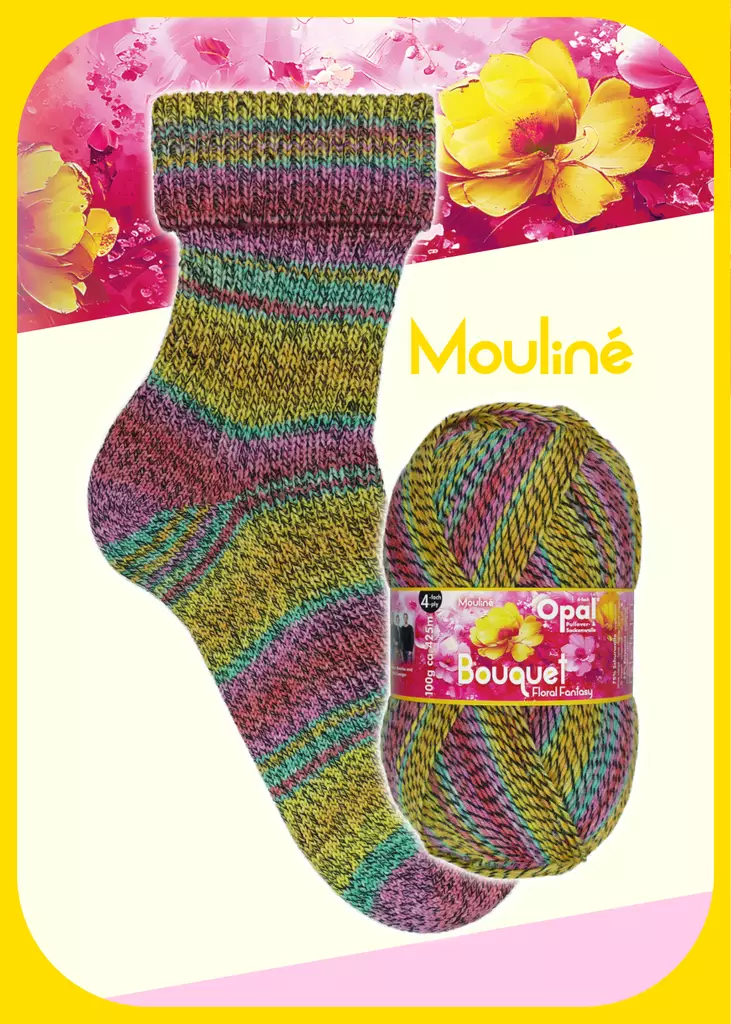 OPAL BOUQUET 4 ply 75%WOOL 25% PA 100G-425M - Opal 4-säikeiset sukkalangat - 36080 - 1