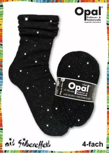 OPAL HOPEAGLITTERI 4 ply 71% WOOL 26% PA 3% PE 100G - 425M MUSTA/HOPEA 11071 - Opal 4-säikeiset sukkalangat - 36740 - 1