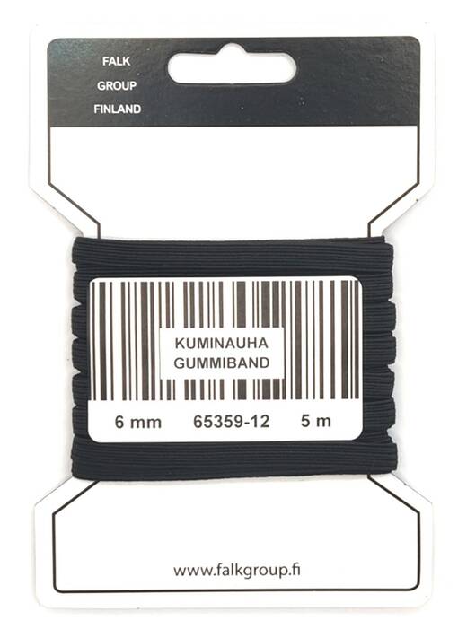 KUMINAUHA 6MM MUSTA KULUTTAJAPAKKAUS 5M - Kuminauhat kuluttajapakkauksessa - 7681 - 1