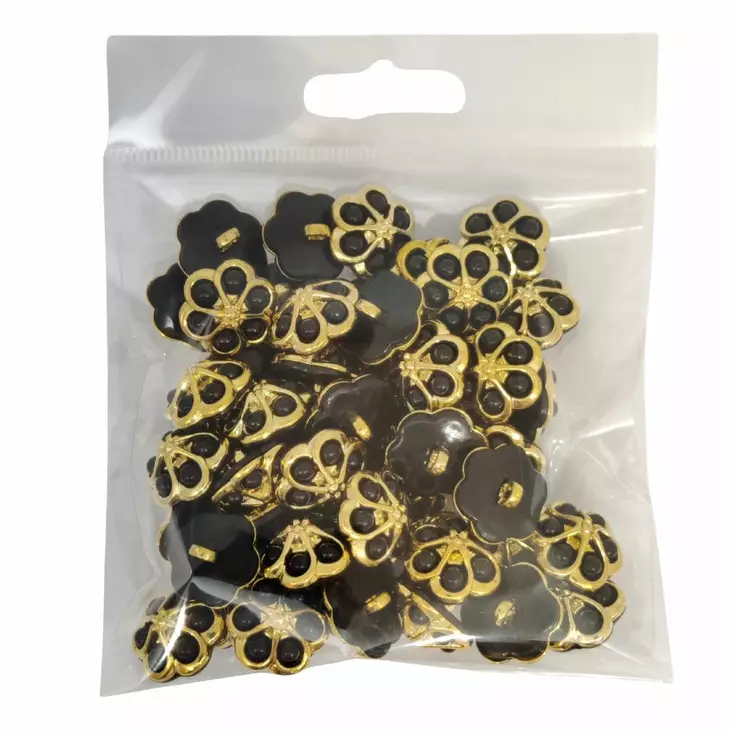 MUOVINEN KANTANAPPI 17 MM MUSTA/KULTAKUKKA 1PUSSI (N. 30 KPL) N1398 - Koristenapit - 36561 - 1