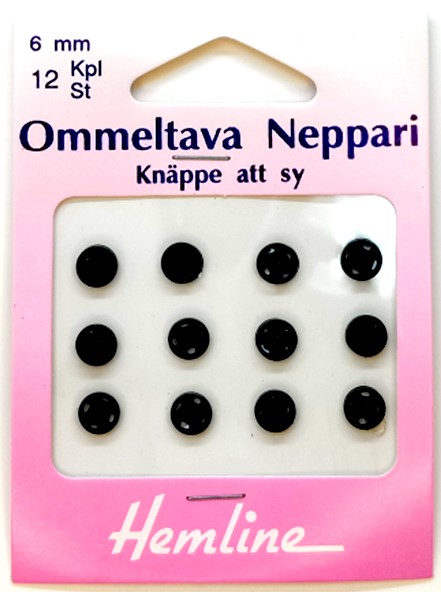 HEMLINE OMMELTAVA NEPPARI 6MM MUSTA - Hemline nepparit - 11232 - 1