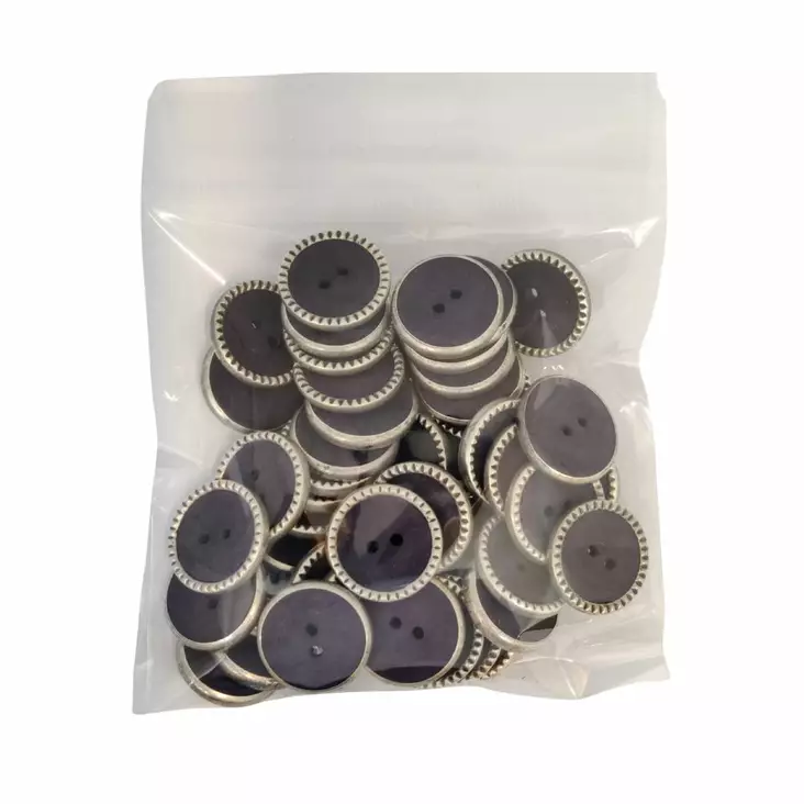 MUOVINEN 2-REIKÄ NAPPI 21 MM HOPEA/TUMMANSININEN 1PUSSI (N. 40 KPL) N2355-21 - Koristenapit - 36682 - 1