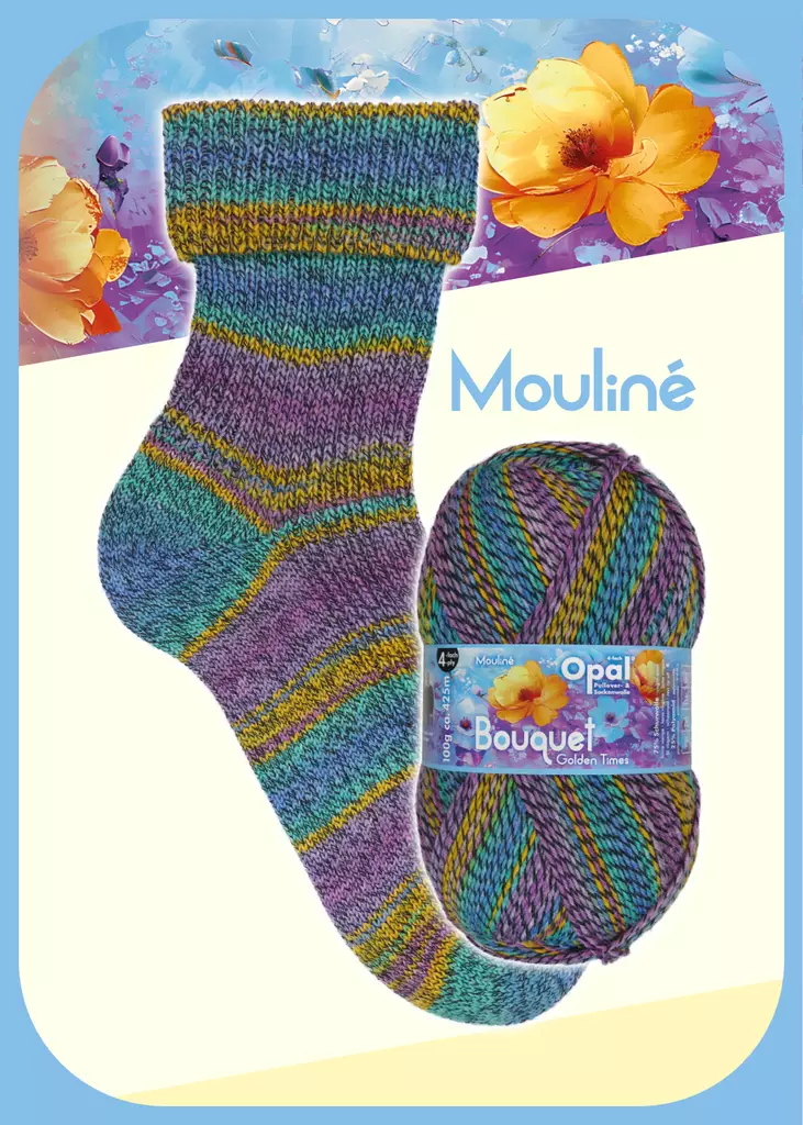 OPAL BOUQUET 4 ply 75%WOOL 25% PA 100G-425M - Opal 4-säikeiset sukkalangat - 36082 - 1