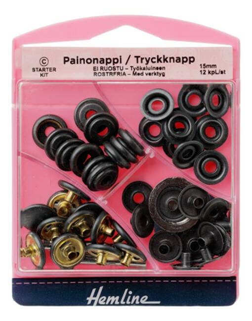 HEMLINE PAINONAPPI 15MM MUSTA - Hemline painonapit - 11193 - 1