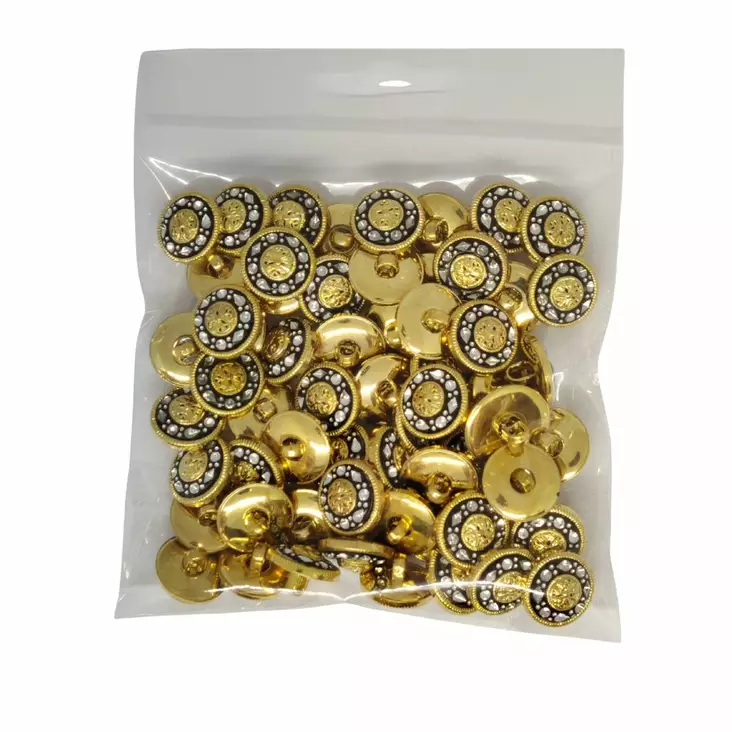 MUOVINEN KANTANAPPI 15 MM KULTA/MUSTA/TIMANTIT 1PUSSI (N. 50 KPL) N2755 - Koristenapit - 36563 - 1
