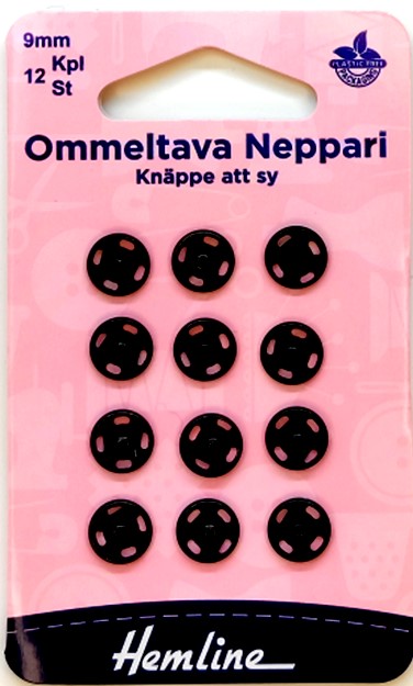 HEMLINE OMMELTAVA NEPPARI 9MM MUSTA - Hemline nepparit - 11234 - 1