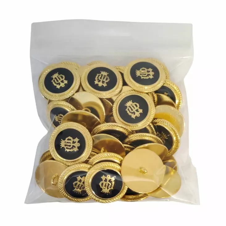 METALLINEN KANTANAPPI 25 MM KULTA/MONOGRAMMI KUVIO 1PUSSI (N. 40 KPL) N57396-25 - Metallinapit - 36554 - 1