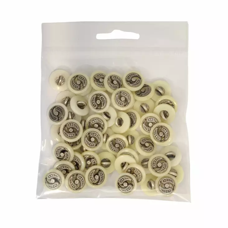 MUOVINEN KANTANAPPI 14 MM L.VALKOINEN/HOPEAKORISTE 1PUSSI (N. 50 KPL) N343-14 - Koristenapit - 36694 - 1