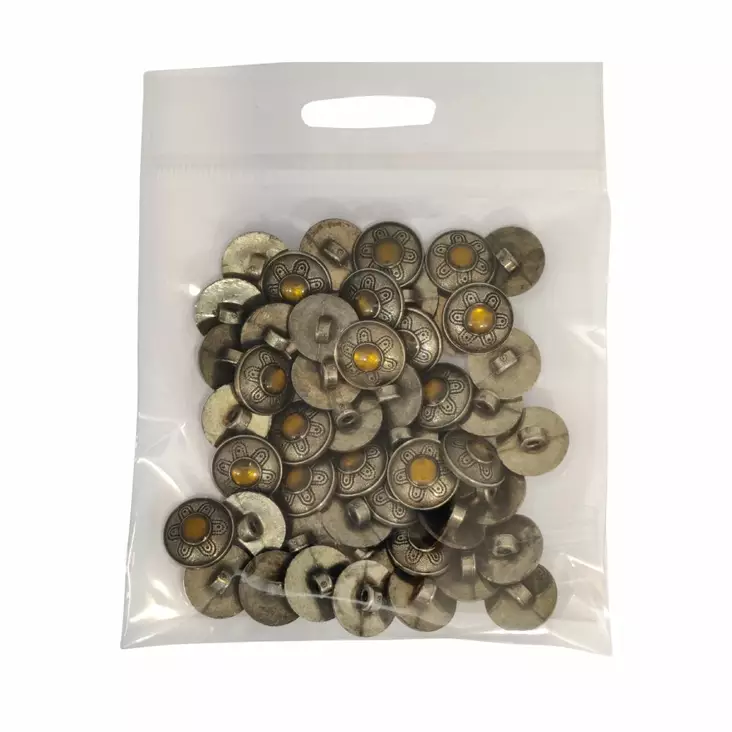 MUOVINEN KANTANAPPI 14 MM PATINA/ OKRA KUKKA 1PUSSI (N. 45 KPL) N891-14 - Koristenapit - 36714 - 1
