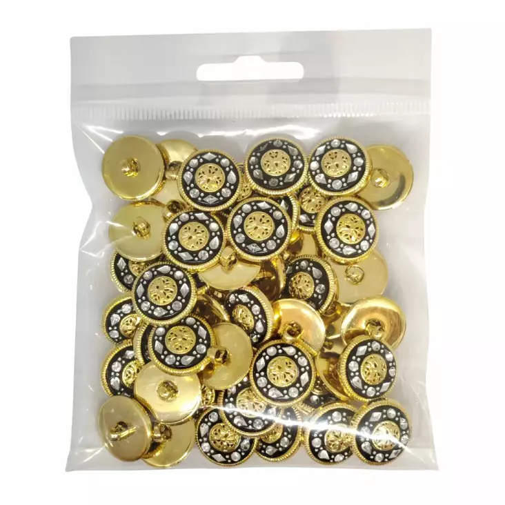 MUOVINEN KANTANAPPI 19 MM KULTA/MUSTA/TIMANTIT 1PUSSI (N. 50 KPL) N2734 - Koristenapit - 36564 - 1