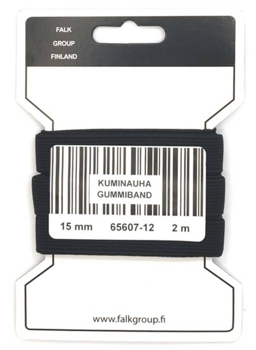 KUMINAUHA 15MM MUSTA KULUTTAJAPAKKAUS 2M - Kuminauhat kuluttajapakkauksessa - 7695 - 1