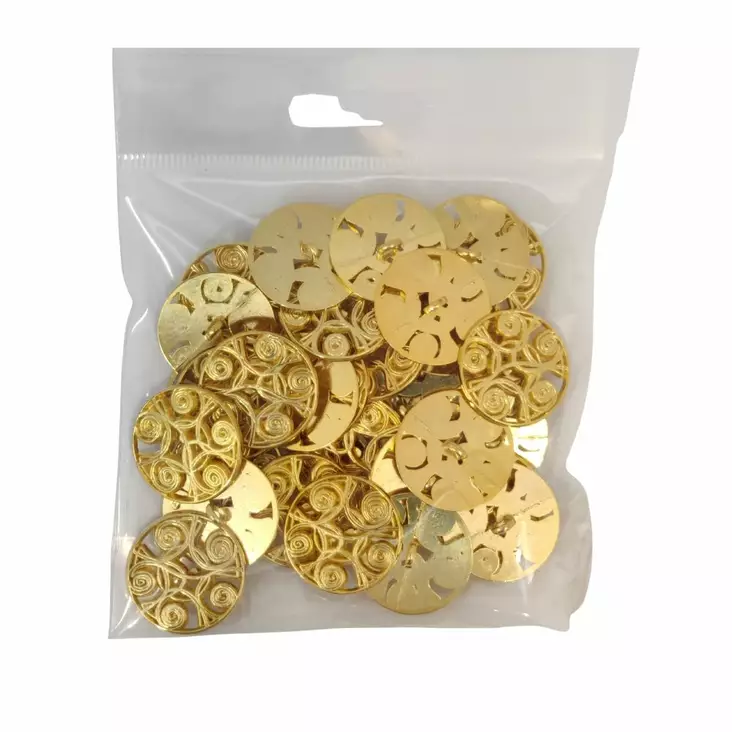 METALLINEN KANTANAPPI 25 MM KULTA/PITSI KUVIO 1PUSSI (N. 20 KPL) N2085-25 - Metallinapit - 36585 - 1