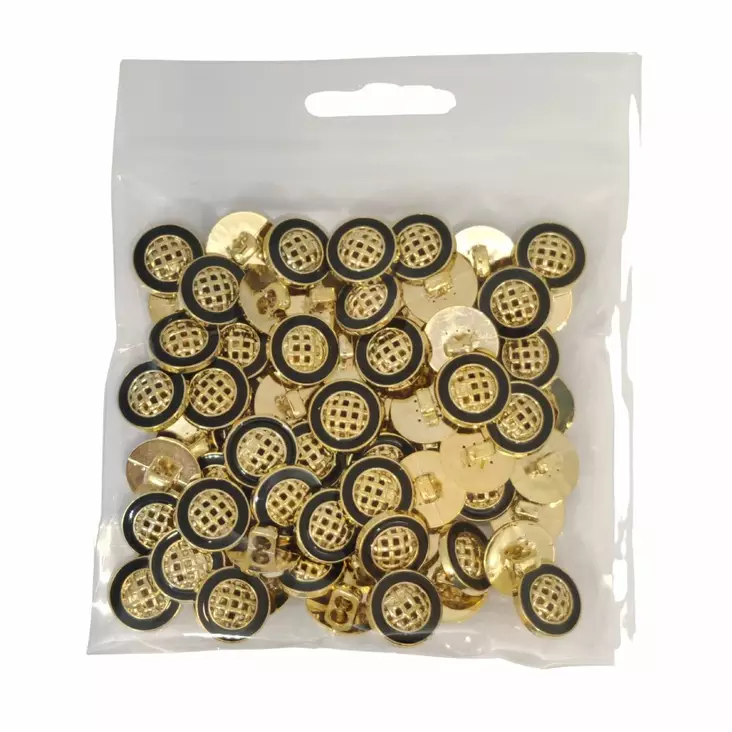 MUOVINEN KANTANAPPI 14 MM KULTA/RUUTU KUVIO 1PUSSI (N. 60 KPL) N2999-14 - Koristenapit - 36595 - 1
