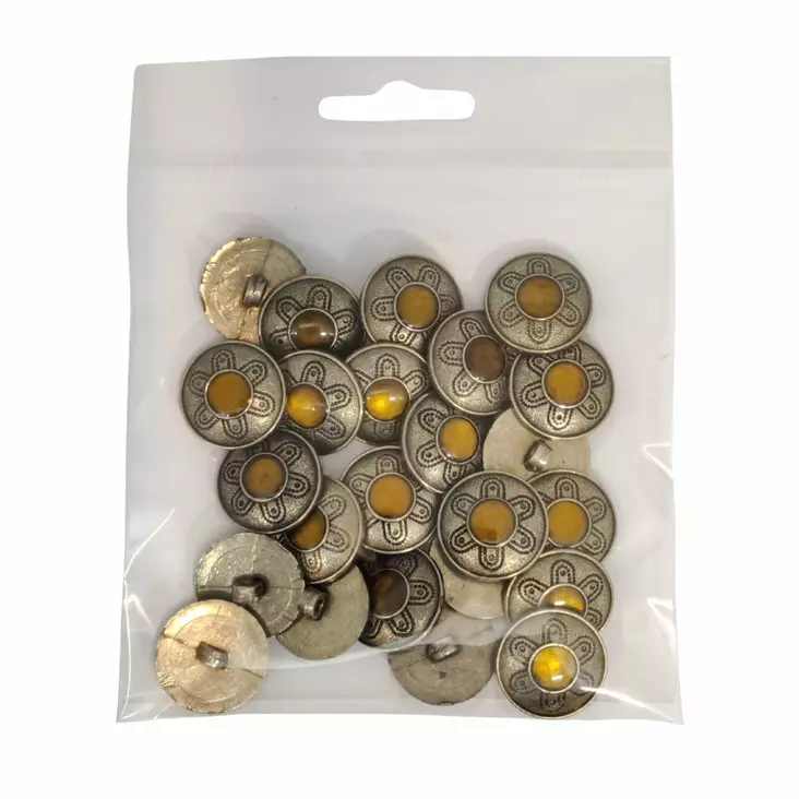MUOVINEN KANTANAPPI 20 MM PATINA/ OKRA KUKKA 1PUSSI (N. 20 KPL) N891-20 - Koristenapit - 36715 - 1