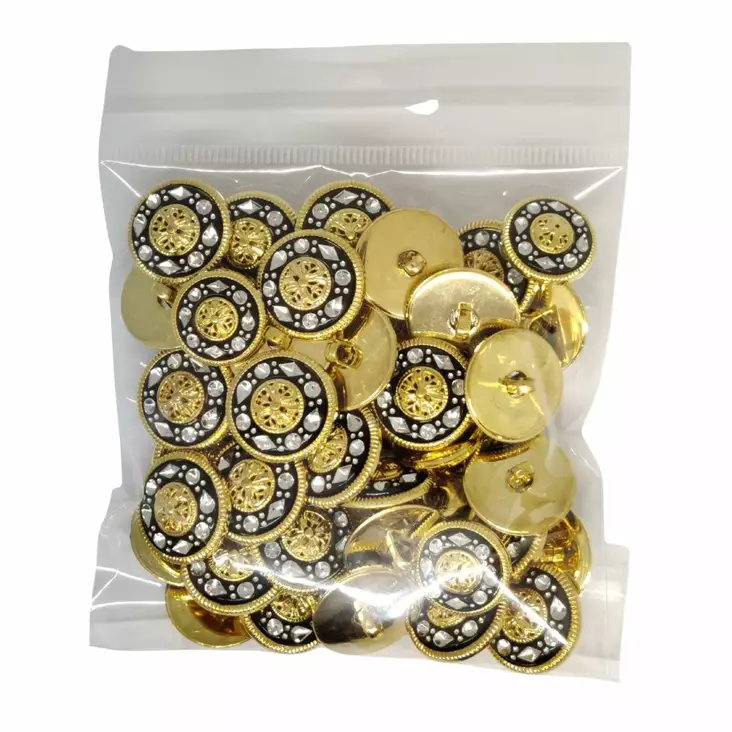 MUOVINEN KANTANAPPI 21 MM KULTA/MUSTA/TIMANTIT 1PUSSI (N. 30 KPL) N2735 - Koristenapit - 36565 - 1
