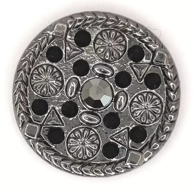 STRASSINAPPI MUSTILLA STRASSEILLA 23 MM NIKKELIVAPAA - Helmi- ja strassinapit - 35765 - 1