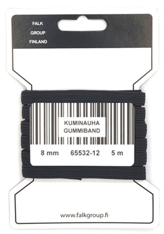 KUMINAUHA 8MM MUSTA KULUTTAJAPAKKAUS 5M - Kuminauhat kuluttajapakkauksessa - 16236 - 1