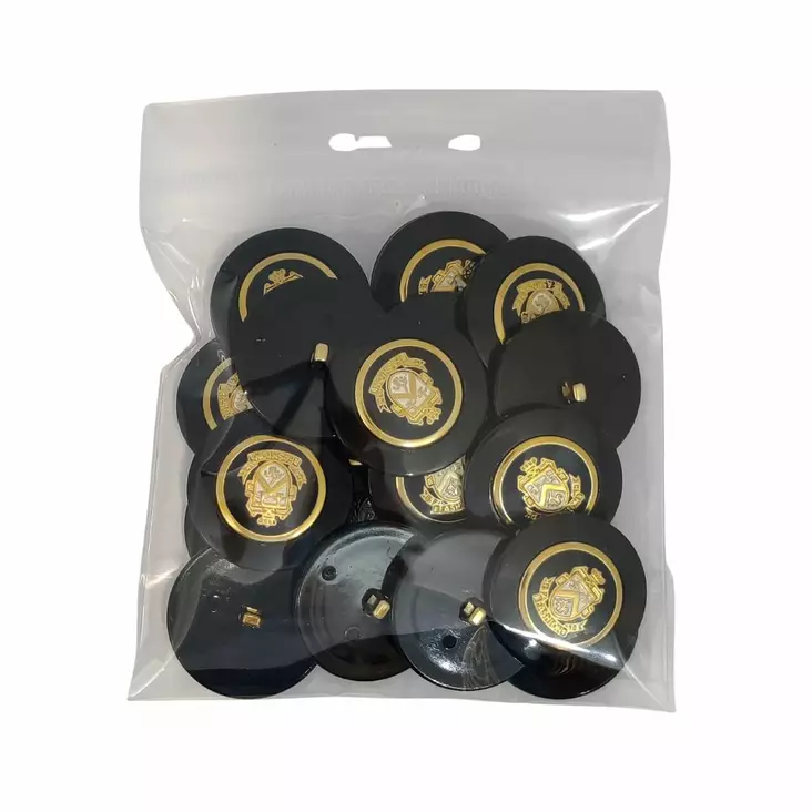 MUOVINEN KANTANAPPI 30MM MUSTA/KULTA VAAKUNA 1PUSSI (N. 20 KPL) N99982-30 - Koristenapit - 36686 - 1