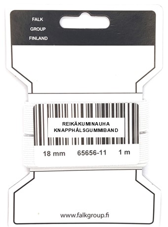 REIKÄKUMINAUHA 18MM VALK. KULUTTAJAPAKKAUS 1 M - Kuminauhat kuluttajapakkauksessa - 7697 - 1