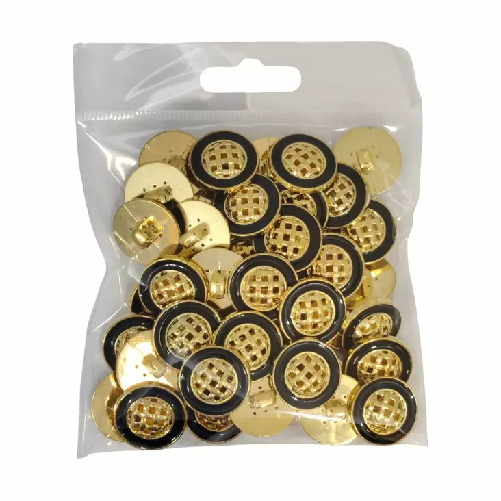 MUOVINEN KANTANAPPI 20 MM KULTA/RUUTU KUVIO 1PUSSI (N. 40 KPL) N2999-20 - Koristenapit - 36597 - 1
