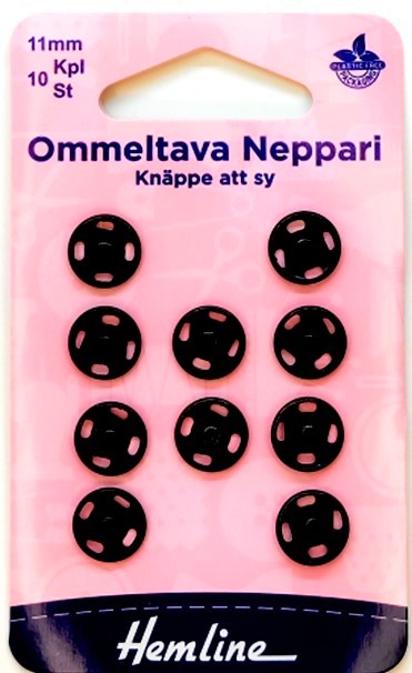 HEMLINE OMMELTAVA NEPPARI 11MM MUSTA - Hemline nepparit - 11228 - 1