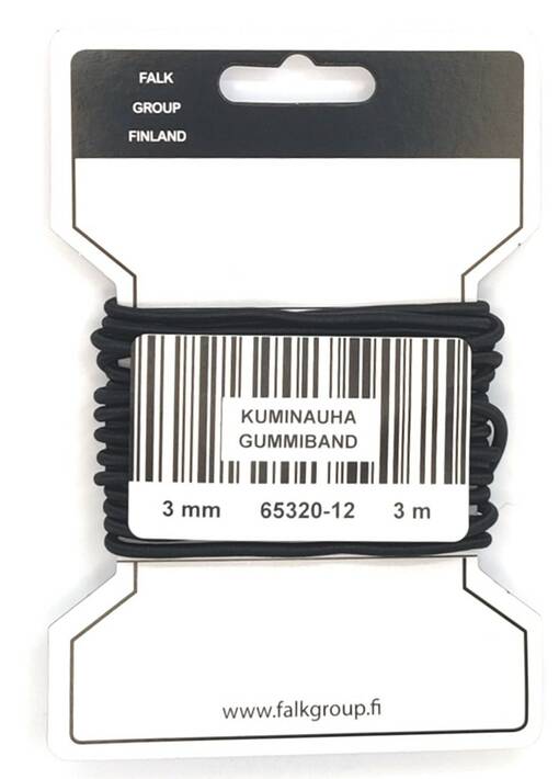 PYÖREÄKUMINAUHA MUSTA 3MM KULUTTAJAPAKKAUS 3M - Kuminauhat kuluttajapakkauksessa - 15188 - 1