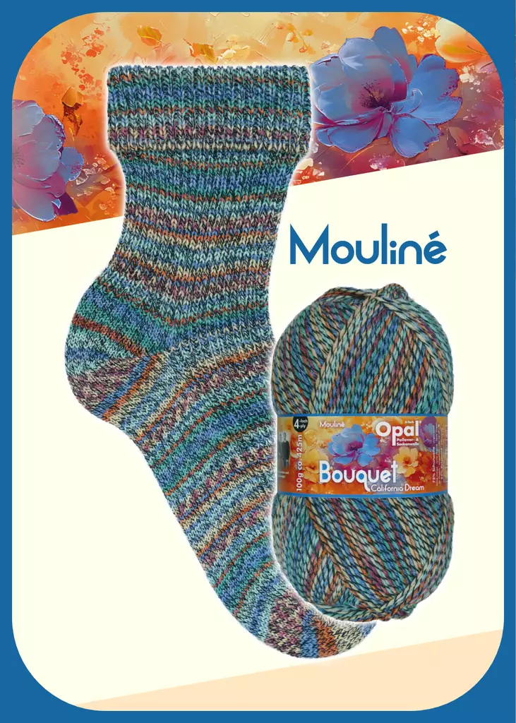 OPAL BOUQUET 4 ply 75%WOOL 25% PA 100G-425M - Opal 4-säikeiset sukkalangat - 36078 - 1