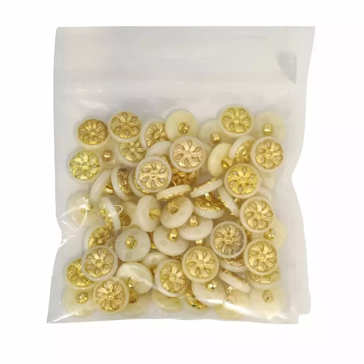 MUOVINEN KANTANAPPI 14 MM L.VALKOINEN/KULTAKORISTE 1PUSSI (N. 50 KPL) N1618-14 - Koristenapit - 36689 - 1
