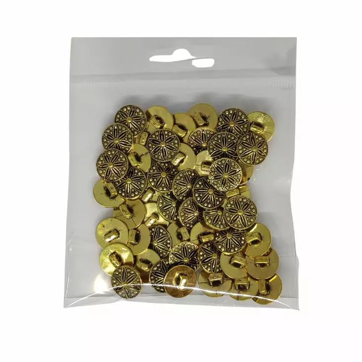 MUOVINEN KANTANAPPI 15 MM KULTA/KUKKA KUVIO 1PUSSI (N. 50 KPL) N2964-15 - Koristenapit - 36589 - 1